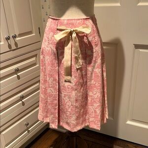 ELIE TAHARI PINK AND LIGHT BEIGE A-LINE SKIRT WITH TWILL TAPE BELT